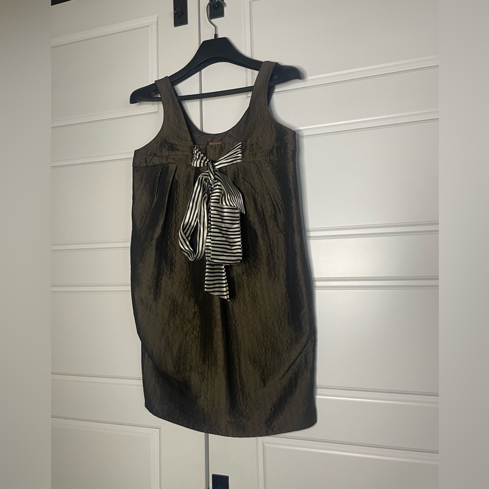 Anthropologie Chocolate Dress with Striped Bow